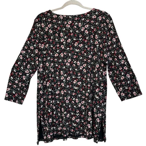 J.Jill Wearever Collection M Black/Pink Floral Print 3/4 Sleeves Lining Blouse - Picture 2 of 8